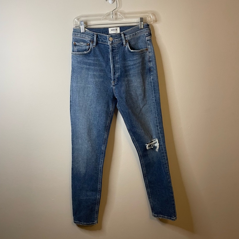 Agolde x Revolve Distressed Button Fly Nico High Rise Slim Jean Shoreline Wash